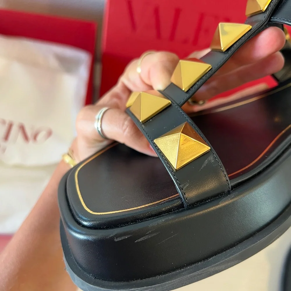 Valentino Black Sandals with Gold Studs - Picture 7 of 8